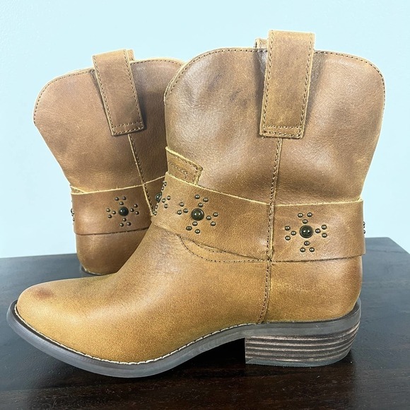 DINGO SIERRA STUDDED LEATHER HARNESS WESTERN COWBOY BOOTS IN CAMEL WOMEN'S 6.5‎ - Picture 7 of 14